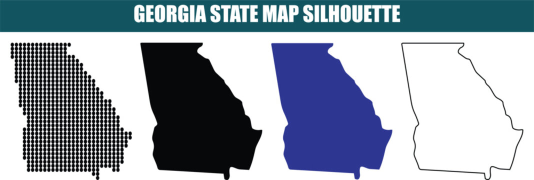 Georgia state map silhouette vector illustration, georgia dotted map vector, georgia solid map black, georgia solid map blue, georgia outline map
