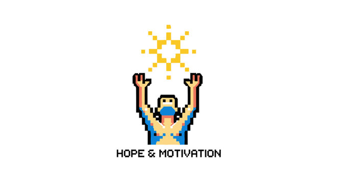 Pixelated Person Reaching for Bright Star Symbolizing Hope and Motivation.
