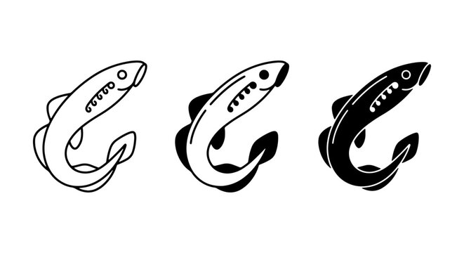 Simple Eel Icons, Marine Life Vector Graphics, Aquatic Animal Illustrations, Ocean Creature Line Art