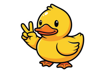 Fototapeta premium Vector illustration of a cute cartoon duckling giving peace sign