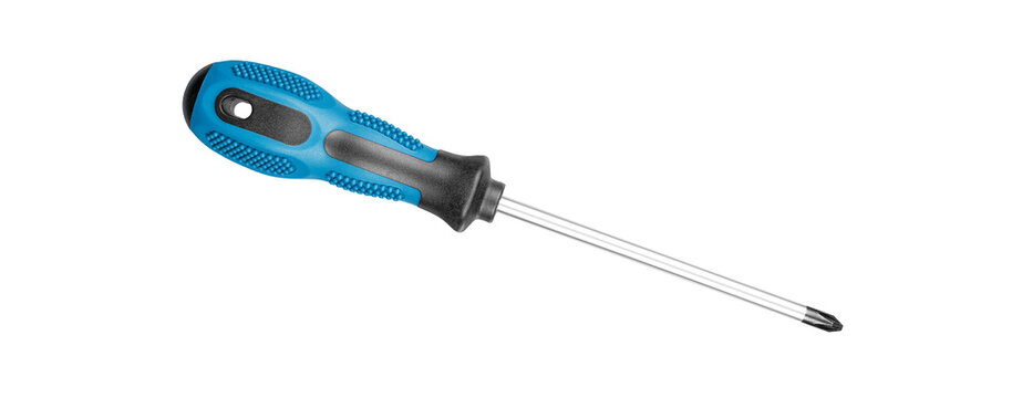 Philips screwdrivers blue color on isolated white background close-up