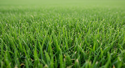 Fototapeta premium Close up photograph of vibrant green grass blades with shallow depth of field showcasing natural texture lawn verdant