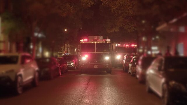 fire truck in the city at night