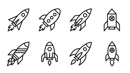 Rocket Icons Set: Space Travel, Exploration, Futuristic Technology © nad