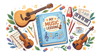 Music lessons with instruments and books. © Bonaji
