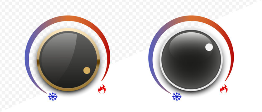 Temperature control knobs with hot and cold icons
