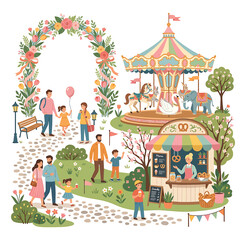 Fototapeta premium People Enjoying Amusement Park Ride.