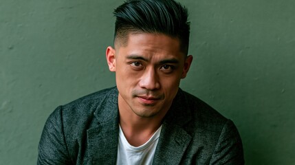 Obraz premium Gen Z Team Lead Young Athletic Southeast Asian Man Media Focused