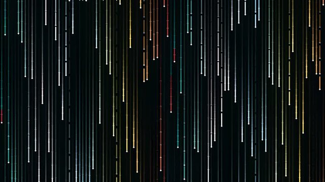 Abstract vertical lines pattern with colorful light streaks on dark background