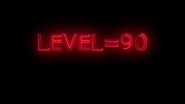 Abstract glowing neon level 90 animation on black background. motion graphic perfect for social media content