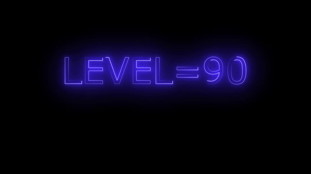 Abstract glowing neon level 90 animation on black background. motion graphic perfect for social media content