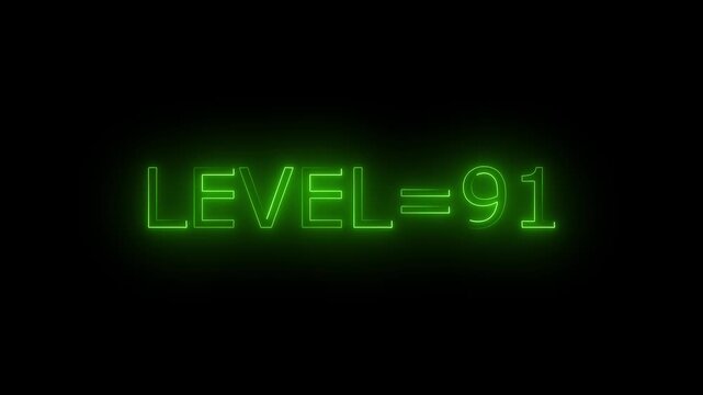 Abstract glowing neon level 91 animation on black background. motion graphic perfect for social media content