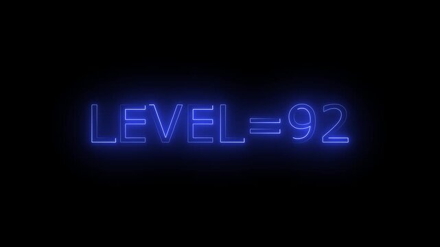 Abstract glowing neon level 92 animation on black background. motion graphic perfect for social media content
