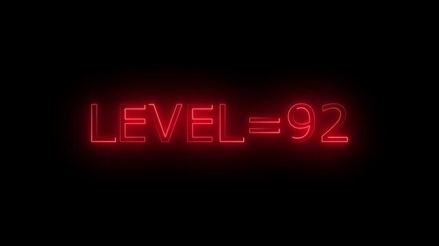Abstract glowing neon level 92 animation on black background. motion graphic perfect for social media content