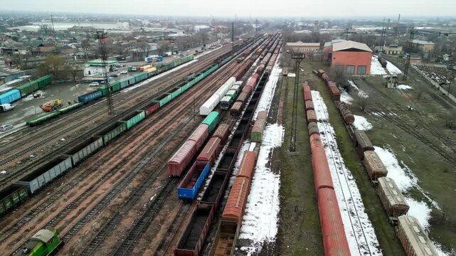 Old soviet union railway system drone sideways flight