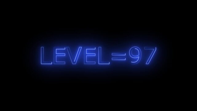 Abstract glowing neon level 97 animation on black background. motion graphic perfect for social media content