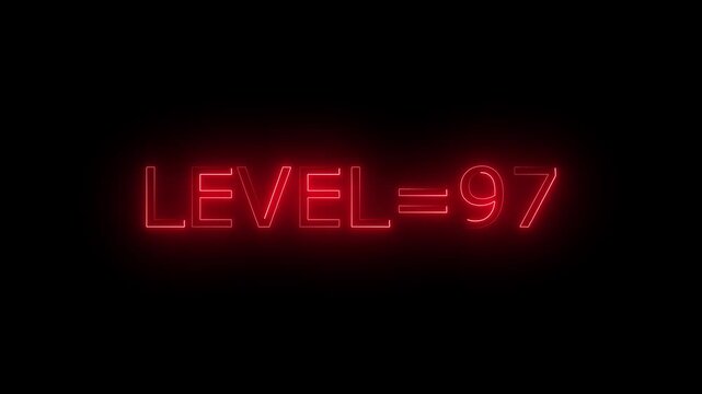 Abstract glowing neon level 97 animation on black background. motion graphic perfect for social media content