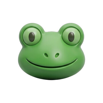3D Render of a Cute Green Frog Face with Big Eyes and a Smile