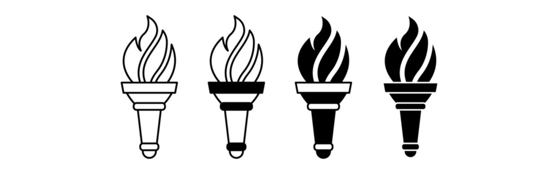 Four lit torches with varying fill levels arranged in a row.