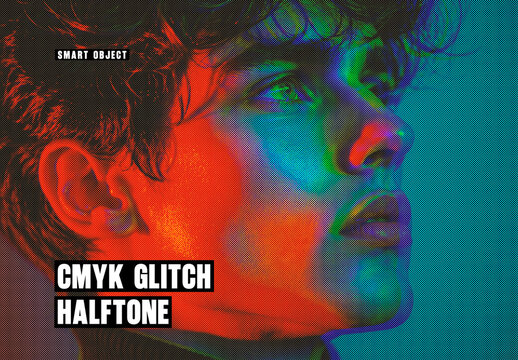 Cmyk Glitch Halftone Photo Effect