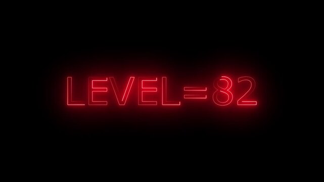 Abstract glowing neon level 82 animation on black background. motion graphic perfect for social media content