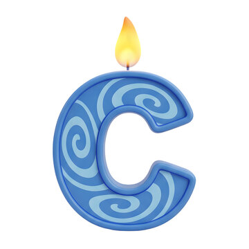 Blue Letter C Birthday Candle with Swirls and Flame