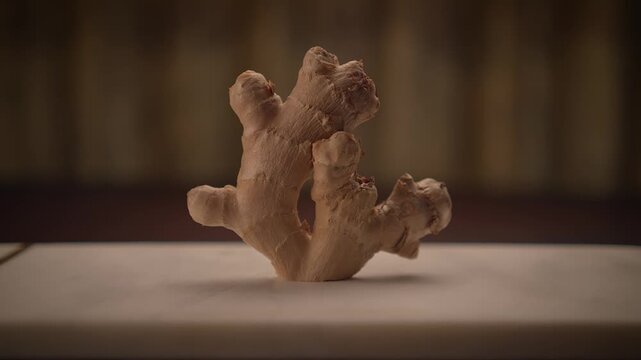 fresh row organic ginger root on wooden background