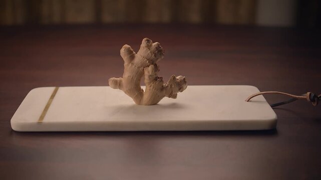 fresh row organic ginger root on wooden background