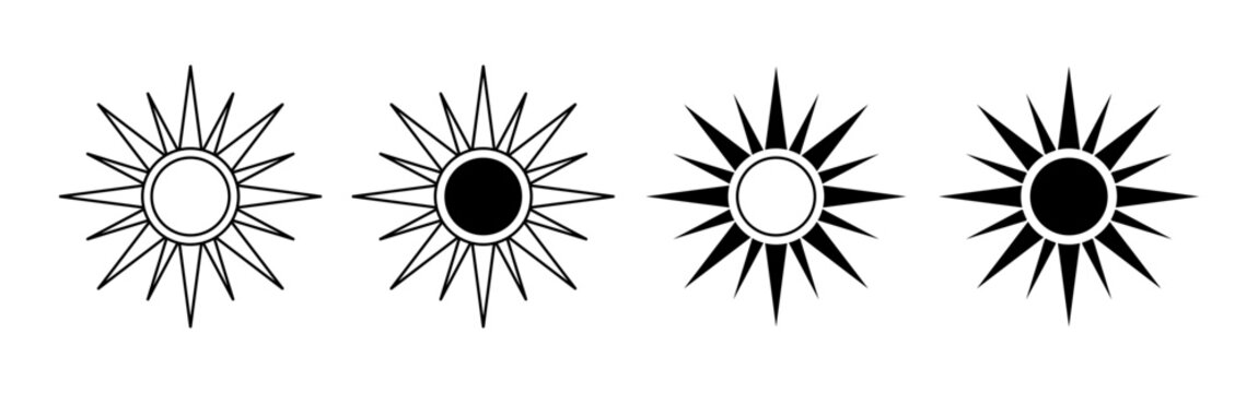 Four sun icons arranged in a row on white background