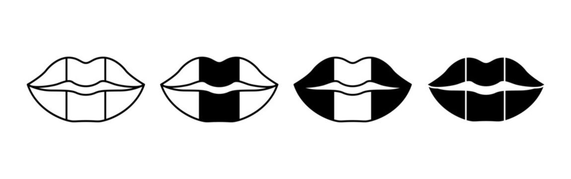 Row of geometric lip icons showing progression from outline to solid fill