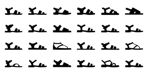 Obraz premium Sandals Displayed in Various Styles and Designs, Showcasing Different Patterns and Structures Featuring Footwear, Casual, Summer with Beach