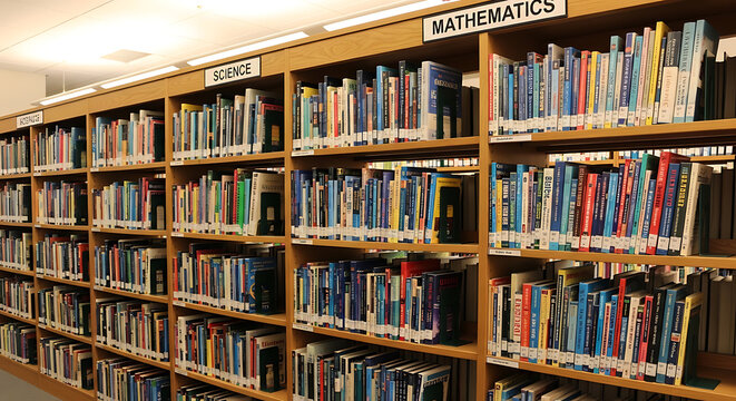 A bookshelf filled with numerous colorful books organized by subject in a library setting bookshelves bookcase bookcases book