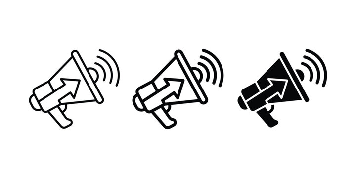 Three Megaphones Amplifying Sound Waves Vector Illustration