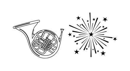 French Horn and Starburst Fireworks Icon - Music and Celebration Concept © Ceblok
