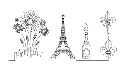 Parisian Celebration: Eiffel Tower, Fireworks, Champagne, Fleur-de-lis © Ceblok