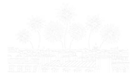 Cityscape Outline with Fireworks Celebration © Ceblok