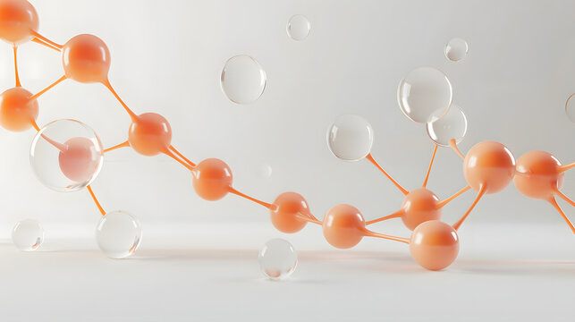 Matte pastel orange ferrofluid structure connecting with glass spheres