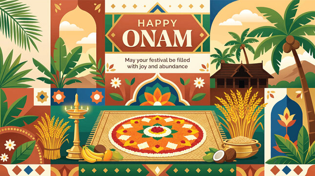 Happy Onam Festival Celebration Decoration.