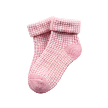Pink Gingham Patterned Fold-Over Cuff Socks