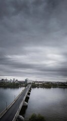 Fototapeta premium Pedestrian bridge over river with copy space