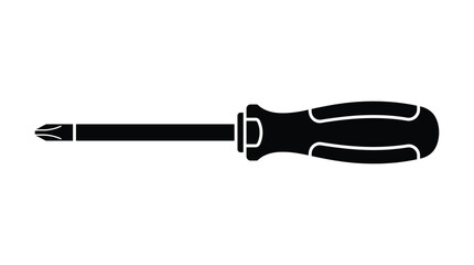 Fototapeta premium Phillips head screwdriver depiction in black silhouette style isolated on white background silhouette