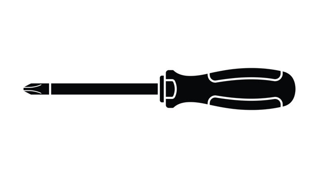 Phillips head screwdriver depiction in black silhouette style isolated on white background silhouette