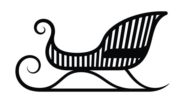 Striped sleigh silhouette a black and white linear graphic illustration silhouette sled