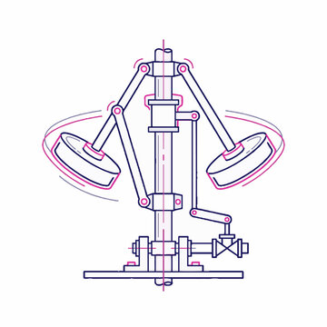 Technical vector illustration of a centrifugal governor mechanical speed regulation device.
