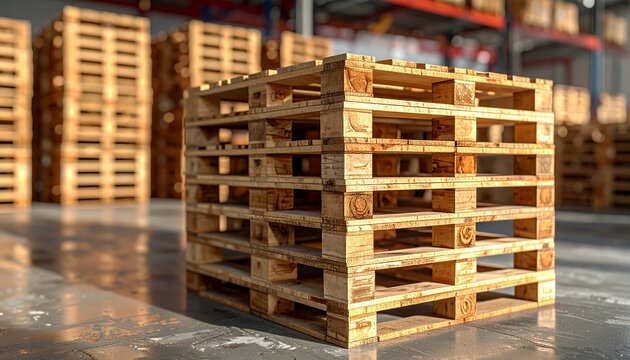 Wooden pallet stacked in empty in the warehouse.