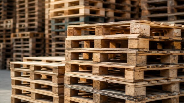 Wooden pallet stacked in empty in the warehouse.