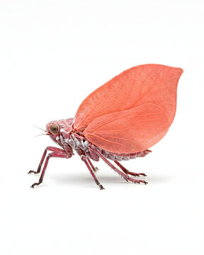 Exotic Pink Flatid Planthopper Phromnia Rosea Insect Isolated on White.
