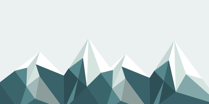 Modern low poly iceberg illustration featuring geometric ice formations and crystal-like mountain shapes in cool blue tones. This minimalist polygonal landscape represents Arctic environments, glacier