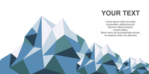 Modern low poly iceberg illustration featuring geometric ice formations and crystal-like mountain shapes in cool blue tones. This minimalist polygonal landscape represents Arctic environments, glacier © Budi