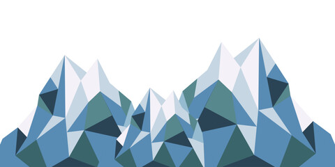 Modern low poly iceberg illustration featuring geometric ice formations and crystal-like mountain shapes in cool blue tones. This minimalist polygonal landscape represents Arctic environments, glacier © Budi